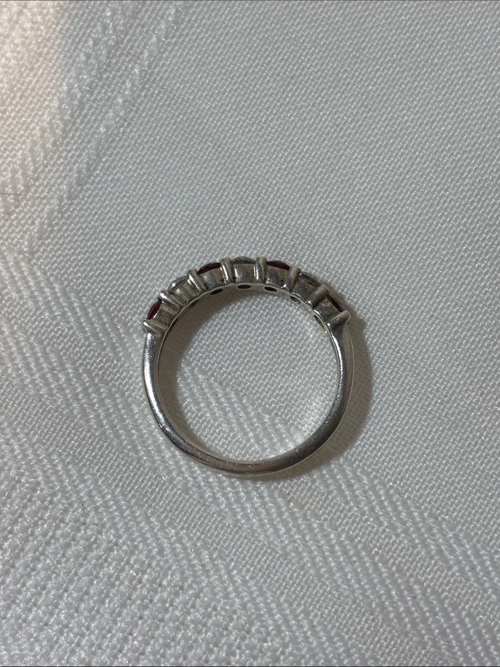 Diamonique Silver Band with Red and Clear Stones
